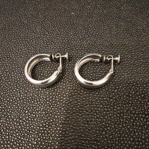 NAPIER BRIGHT SILVER HOOP SCREW-BACK EARRINGS